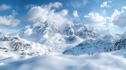 Fototapeta premium Majestic Snowy Peaks and Pristine Alpine Landscape in Winter Wonderland Panorama