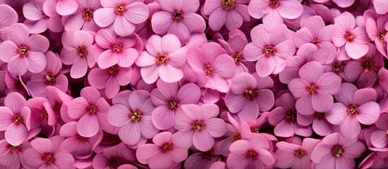 Obraz premium A top down close up of Candy Pinks Primula vulgaris on a spring themed Easter background with pink primrose flowers perfect for banners and copy space images