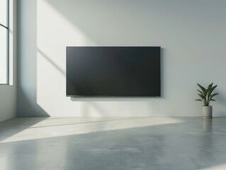 large thin tv screen on a wall with a simple background interior