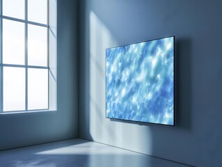 large thin tv screen on a wall with a simple background interior