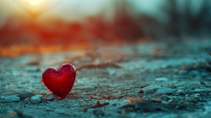 Fototapeta premium A heart made of fire is on a rocky ground