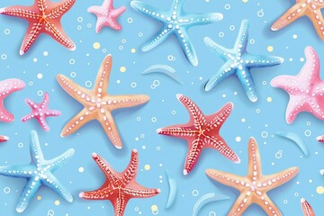 
Seamless pattern with cute starfish. Summer marine background. Vector illustration. It can be used for wallpapers, wrapping, cards, patterns for clothes and other.