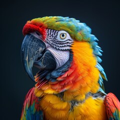Black background, tropical macaw, close-up, highlight beautiful feathered parrot, with copy space,Vibrant Tropical Parrot with Stunning Feathers on Black Background. Exquisite 4K Wallpaper.