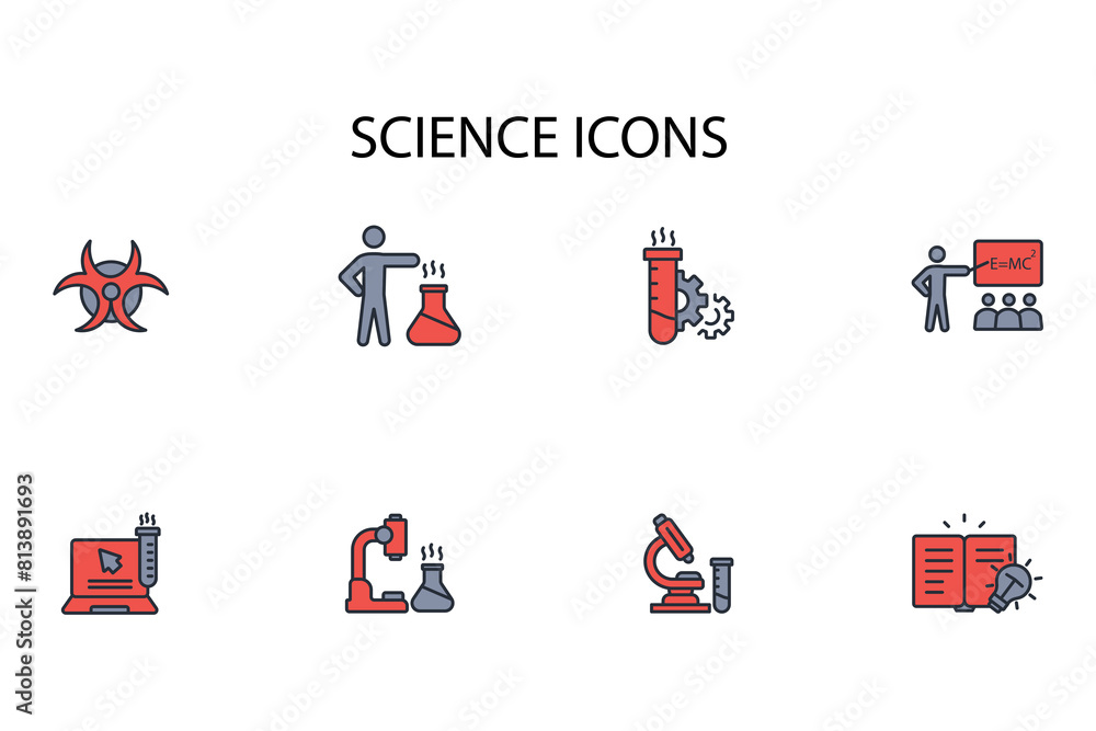 Poster science icon set.vector.editable stroke.linear style sign for use web design,logo.symbol illustratio