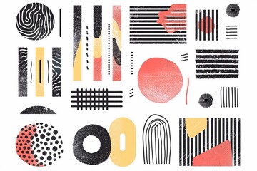 
Set of Abstract Geometric Shapes with Line and Strips. Vector Elements for Web Design, Banner, Poster, Cover and Social Media Post. Collection Contemporary Minimalist Illustrations.