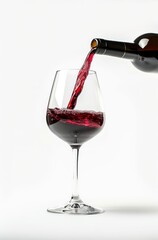 red wine pouring into a glass on a white background