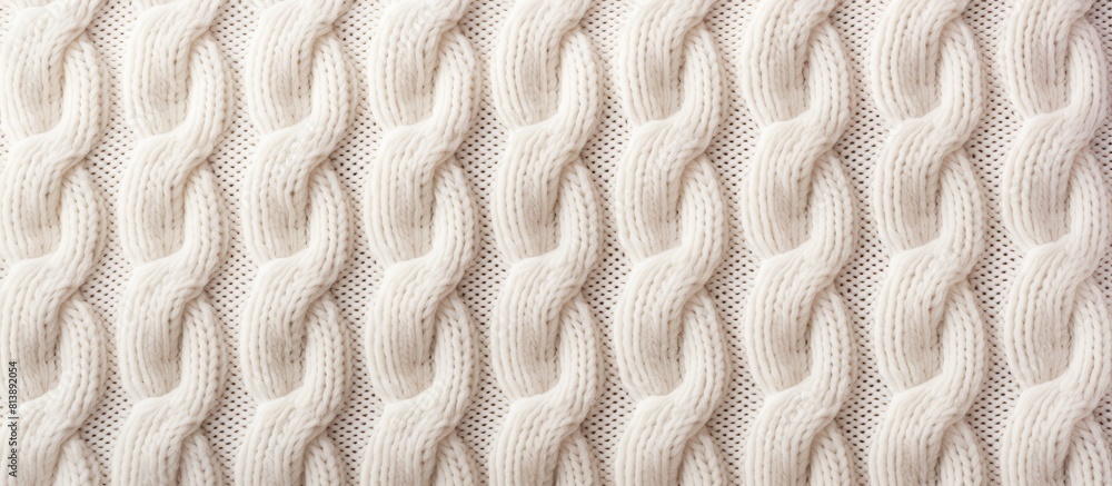 Poster a textured fabric made of knitted wool featuring a cozy handmade sweater pattern on an ivory backgro