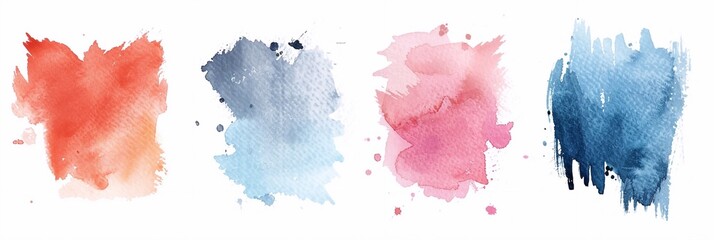 
Set of isolated colorful brush strokes or gradient of cool or dark colors, watercolor smear or paint swab, abstract acrylic green and purple, blue paint brush daub.