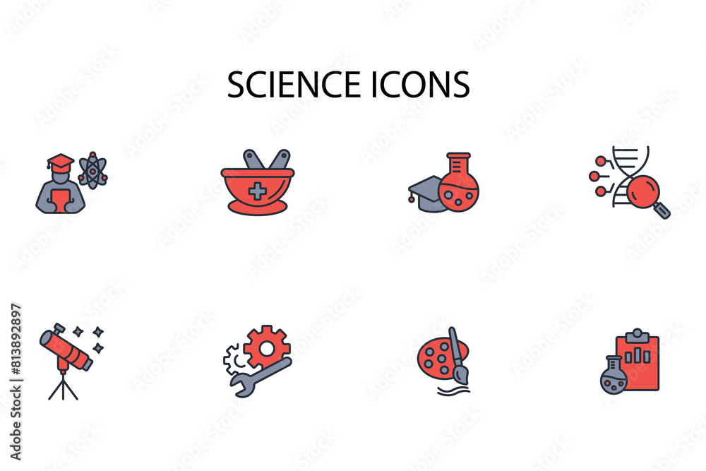 Poster science icon set.vector.editable stroke.linear style sign for use web design,logo.symbol illustratio