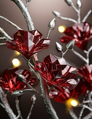 Golden Glow Bouquet: Red Diamond Floral Wallpaper in 3D
