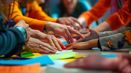 Obraz premium Hands Joined Together in Collaborative Brainstorming Session