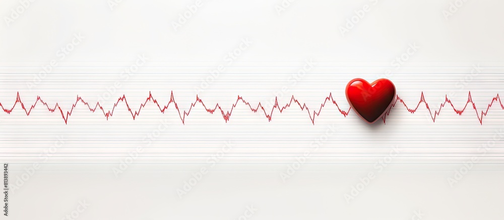 Poster top view copy space image showing a cardiogram pulse trace and red heart symbolizing a cardiovascula