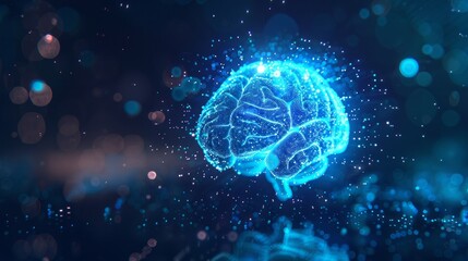 Digital glowing blue light brain human organ.
