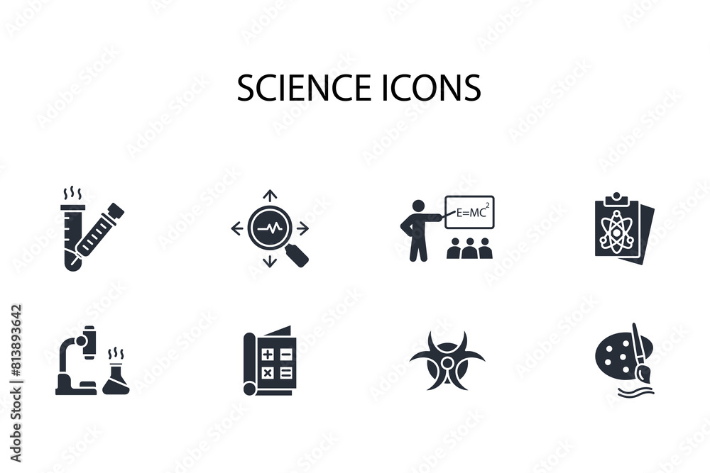 Poster science icon set.vector.editable stroke.linear style sign for use web design,logo.symbol illustratio