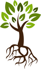 Tree logo for company.Tree with foliage and roots.Vector