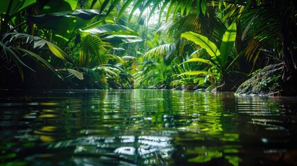 Obraz premium Tranquil Jungle Waterfall: Serene Tropical Oasis