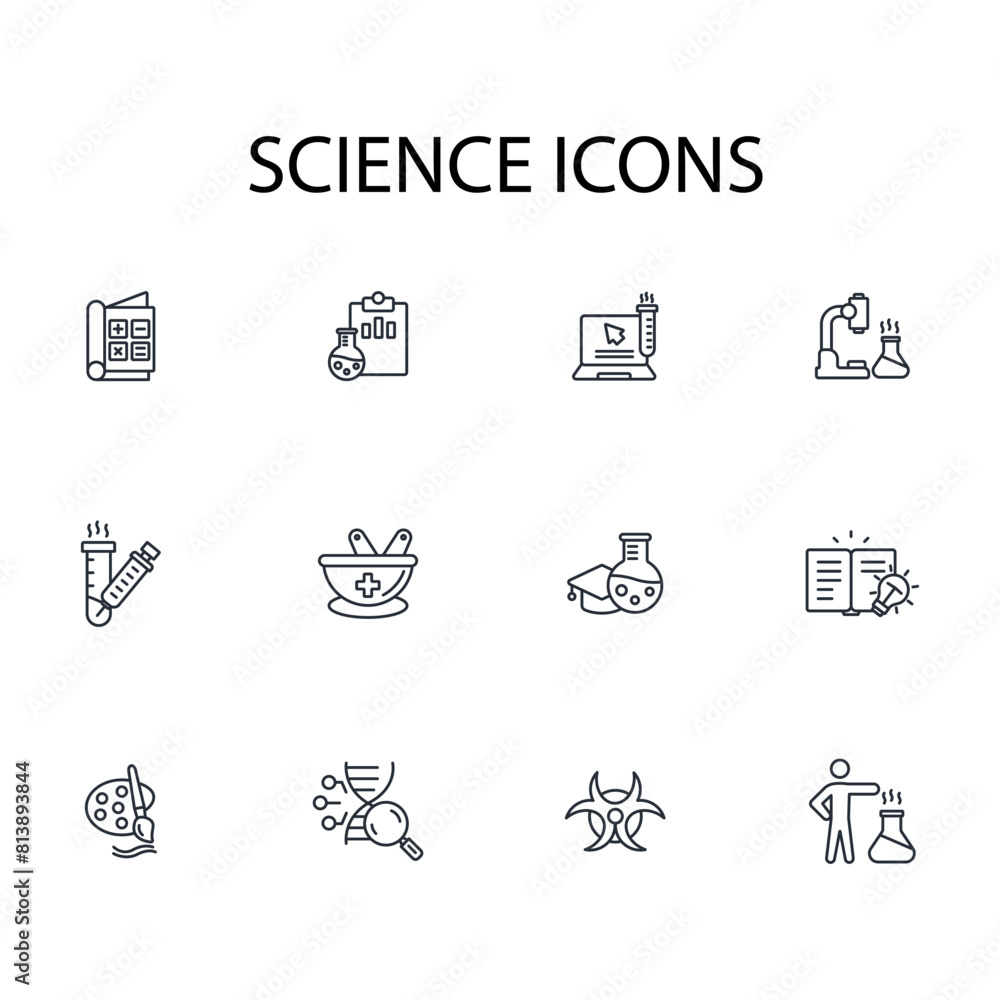 Poster science icon set.vector.editable stroke.linear style sign for use web design,logo.symbol illustratio