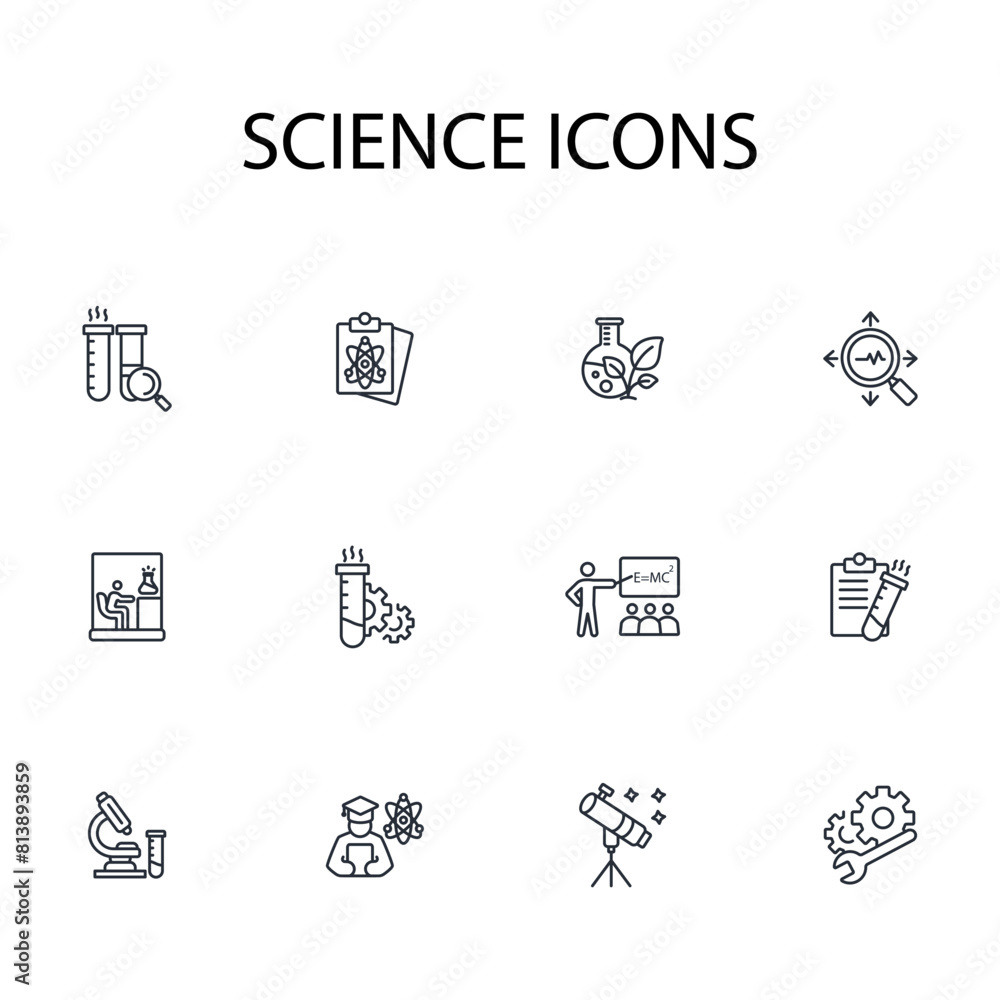Poster science icon set.vector.editable stroke.linear style sign for use web design,logo.symbol illustratio