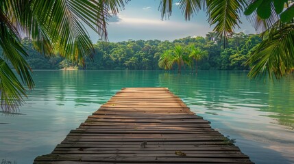 Peaceful Tropical Lake View from Wooden Pier