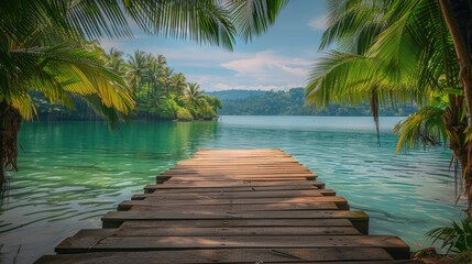 Peaceful Tropical Lake View from Wooden Pier