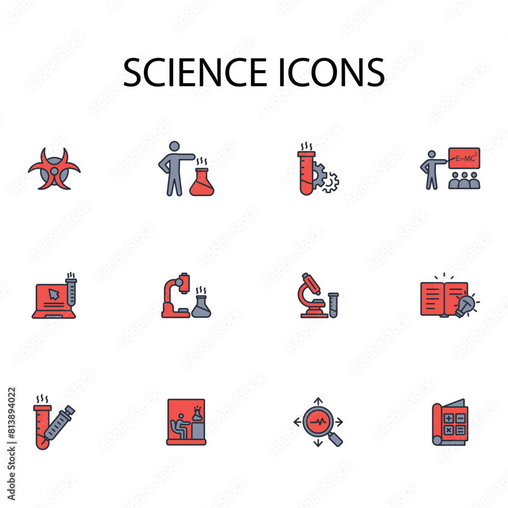 Poster science icon set.vector.editable stroke.linear style sign for use web design,logo.symbol illustratio