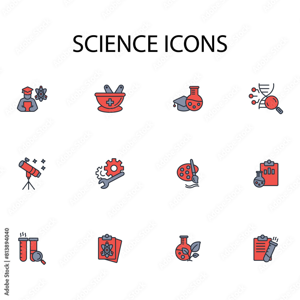 Poster science icon set.vector.editable stroke.linear style sign for use web design,logo.symbol illustratio