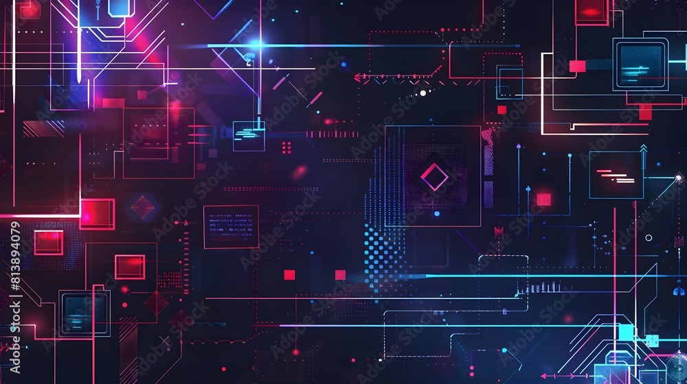 Aufkleber futuristic digital technological grid with neon geometric abstract pattern and inspired backdrop