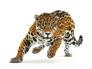 realistic jaguar running in a full body isolated on a white background 
