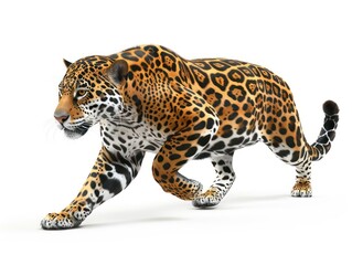 realistic jaguar running in a full body isolated on a white background 