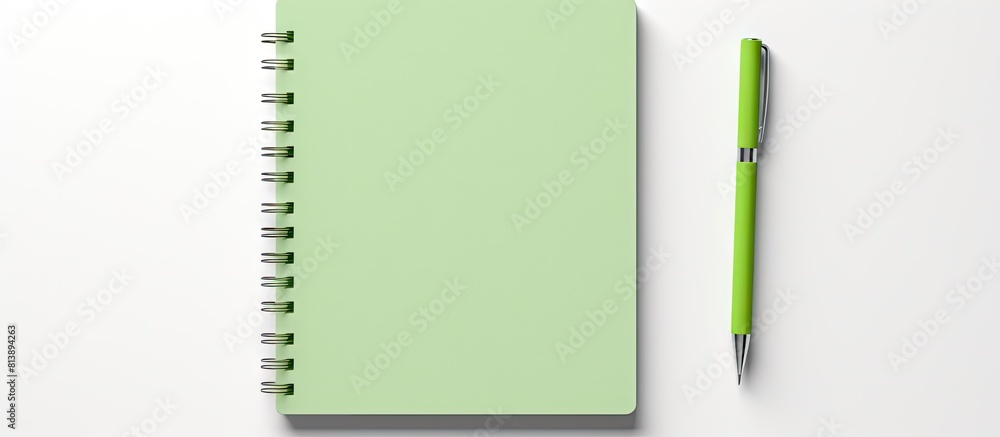 Poster top view of a light green file with blank sheets of paper a pen and copy space isolated on a white b