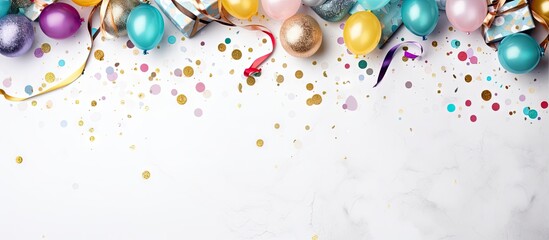 A fun party with fake paper accessories set against a marble background that offers ample space for the perfect copy space image - Powered by Adobe