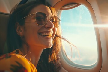 female traveler in an airplane