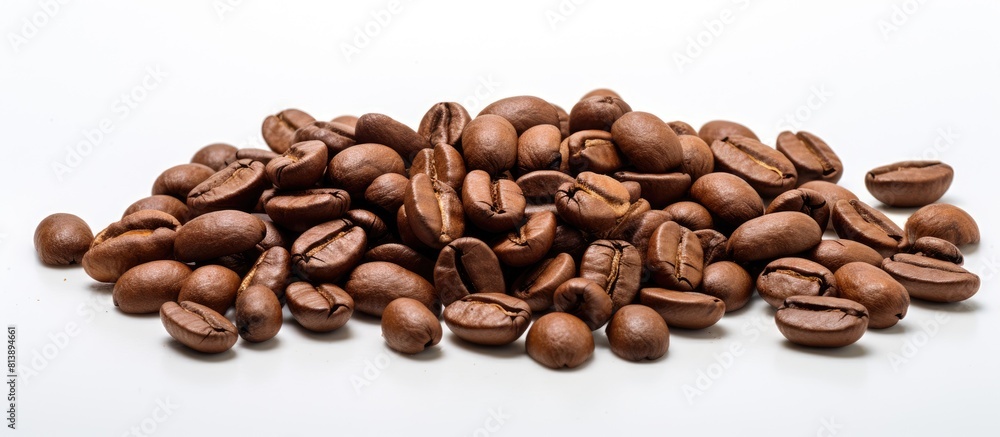 Poster An image of coffee beans with no background providing a blank space for further design or text. Copy space image. Place for adding text and design