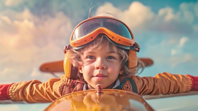 A boy dreams of flying in an imaginary small plane that can fly. A little pilot soars through the sky through the boundless expanse of his imagination with wonder and creativity.