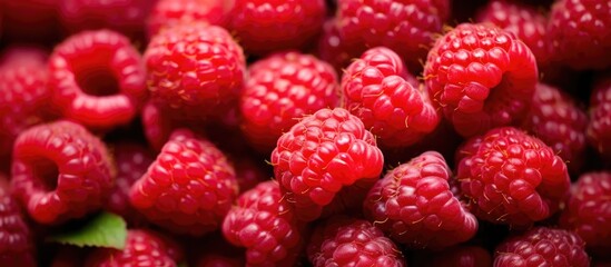 Copy space image of fresh raspberries representing the concept of summer and nutritious eating