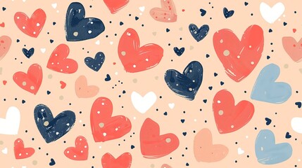 cartoonish seamless pattern doodle heart bright cheerful color, Generative Ai