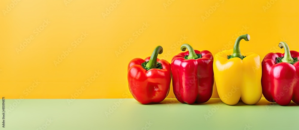 Poster a vibrant and refreshing background of various colorful bell peppers yellow green and red is set aga