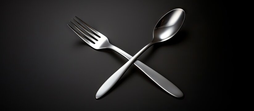 Cutlery set featuring a fork and spoon with ample space for copy in the image