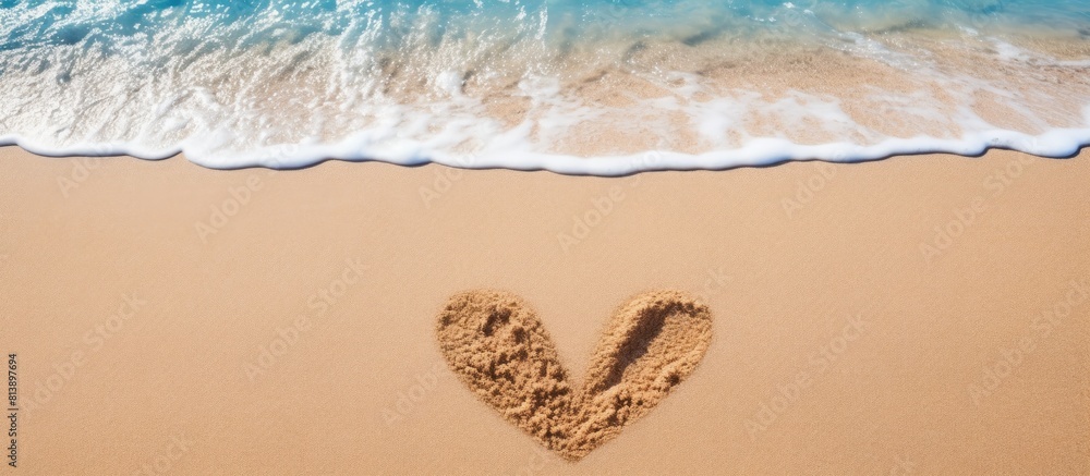 Poster top view of a sandy beach with a heart drawing on the sand the texture of the sand creates an abstra