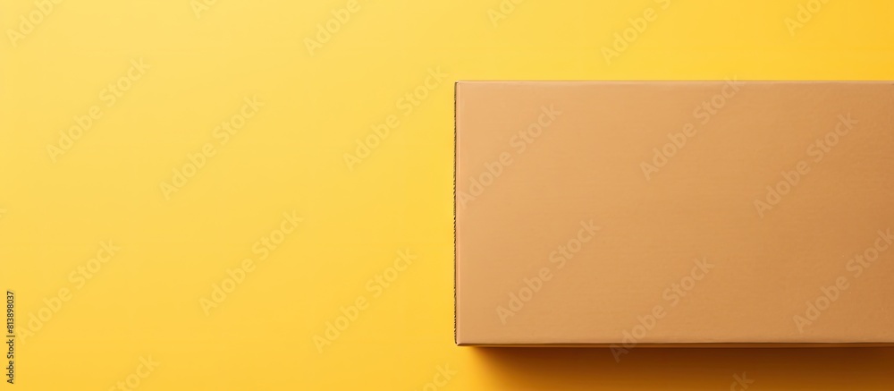 Poster a top view of a craft box being held in hands on a yellow background with copy space available mock 
