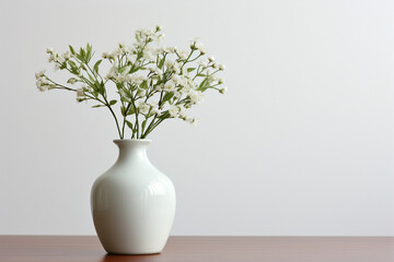 Delicate white baby's breath flowers in a ceramic vase convey a sense of purity, innocence, and everlasting love.