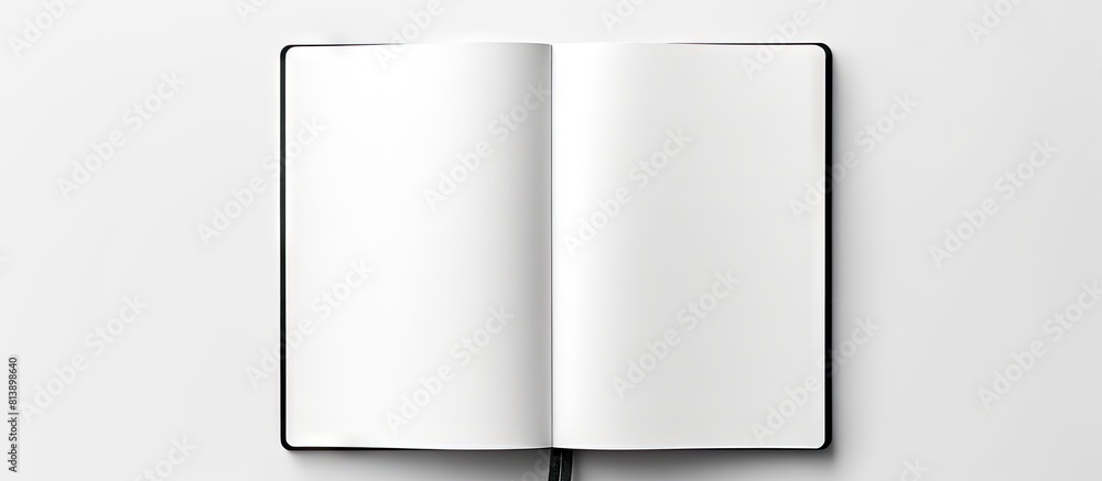 Aufkleber a top down view of a blank spiral bound sketchbook with an open page photographed against a white ba