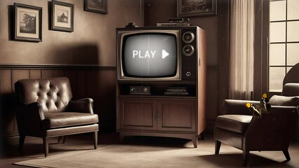 Vintage television, classic Wooden Box design. Seamless looping 4k time-lapse virtual video realistic background
