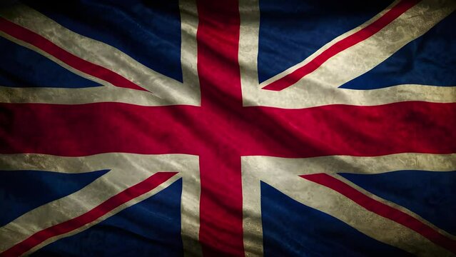 Grunge British Flag 3D Waving Animation. The National Flag of the United Kingdom, 4K Resolution with Seamless Loop.