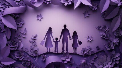 A family silhouette intricately crafted from paper and embellished with purple ribbon serves as a poignant symbol to raise awareness about Alzheimer s disease