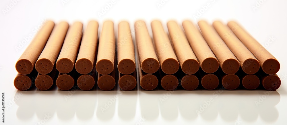 Aufkleber a neatly arranged biscuit wafer stick or roll with chocolate on a white background providing copy sp