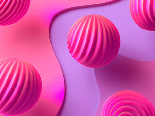  Abstract Pink Spheres and Stripes on a Textured Background. 3D digital art with geometric elements. Modern design concept for posters, banners, and wallpapers.