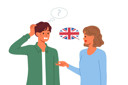 Language barrier for native english speakers from uk and us who have problems communicating. Man does not understand woman from england due to presence of language barrier and strong accent