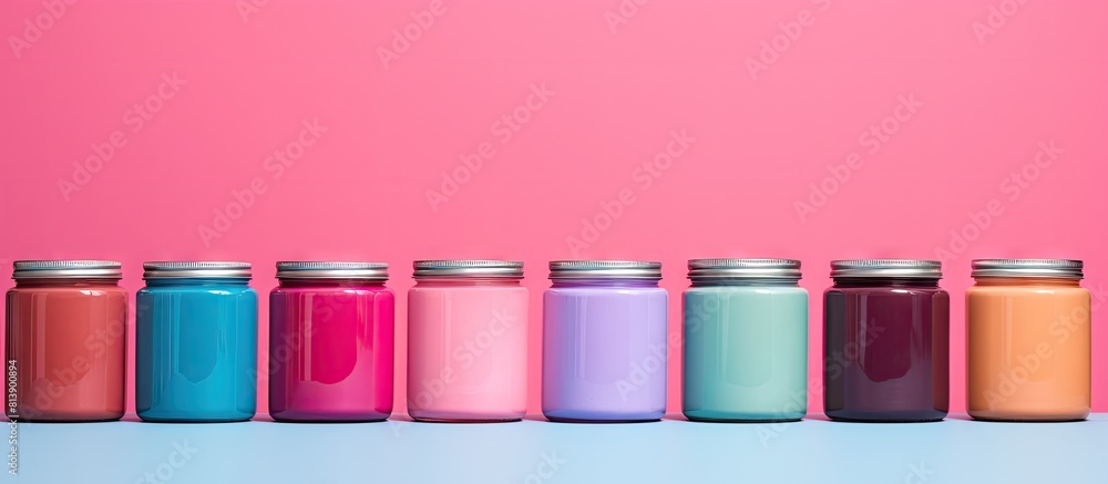 Aufkleber a row of colorful pastel containers filled with various shades of paint is displayed on a vibrant pi