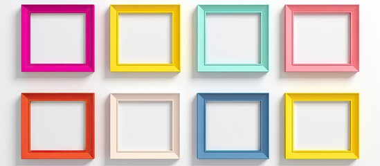 A set of colorful photo frame templates placed on an isolated background with a clipping path creating a simple plastic border for your design Perfect for adding images or text Copy space image
